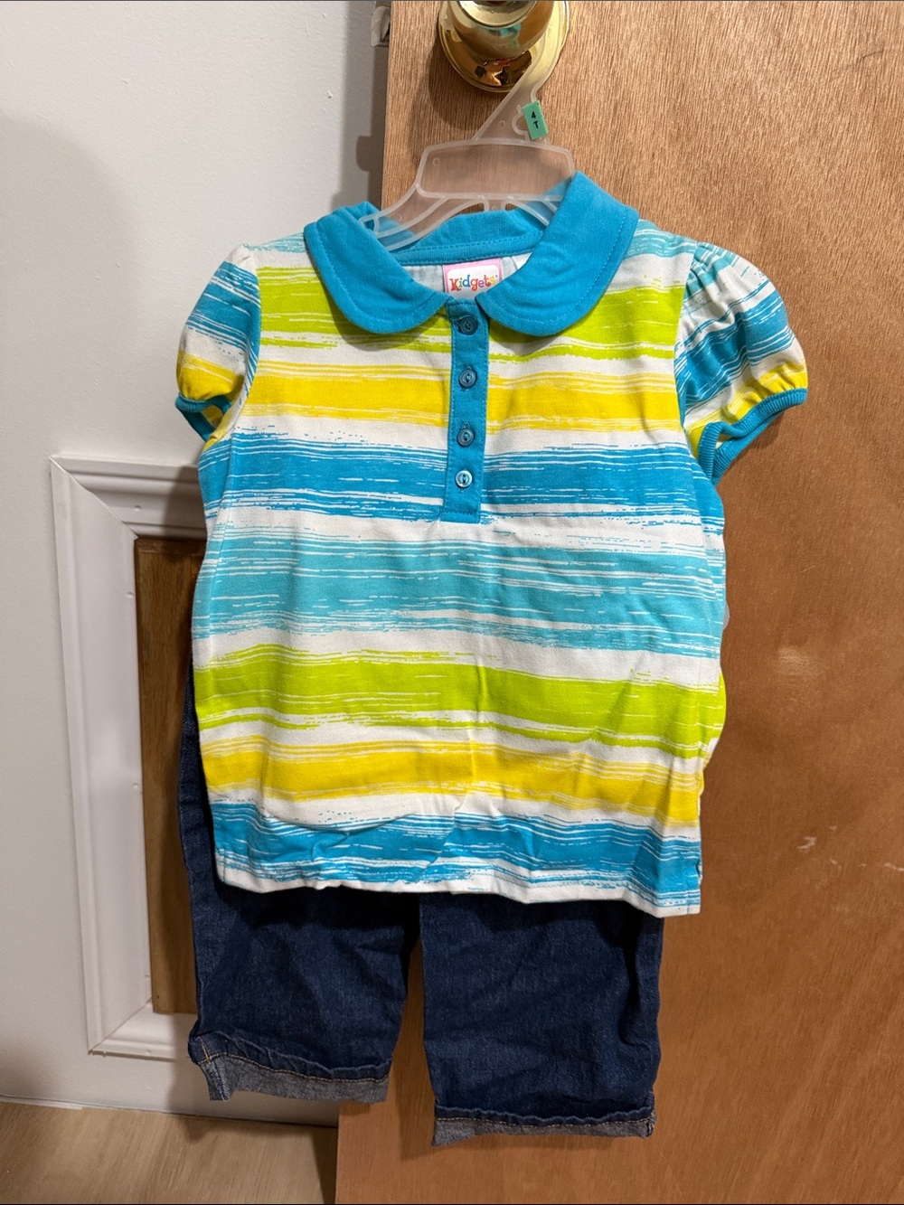 Kidgets Bright Striped Polo Top in Turquoise, Yellow, Lime